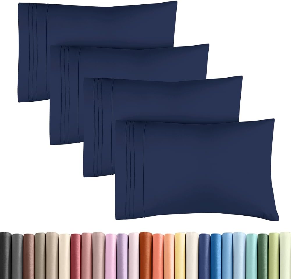 Skiennix Standard Pillow Cases Set of 4 | Ultra Soft Hotel Quality Covers - Navy Blue, Machine Washable