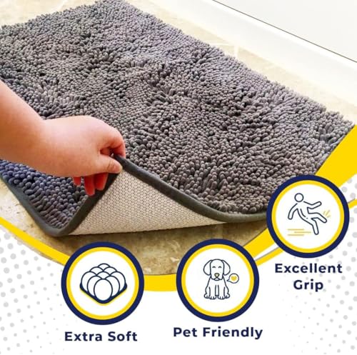 Muddy Mat Waterproof Indoor Door Mat 24x72 Grey Microfiber Absorbent Rug