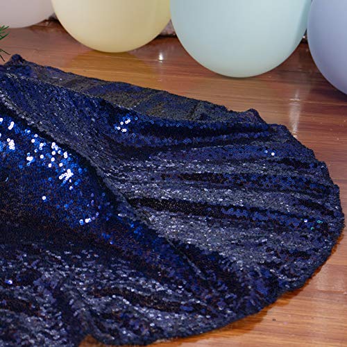 60 Inch Navy Blue Sequin Christmas Tree Skirt - Luxurious Holiday Decor, Easy Setup with Hook & Loop