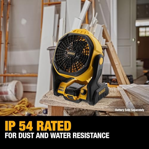DEWALT 20V MAX Portable Jobsite Fan - Cordless, Rechargeable, Variable Speed, 650 CFM, Tool Only