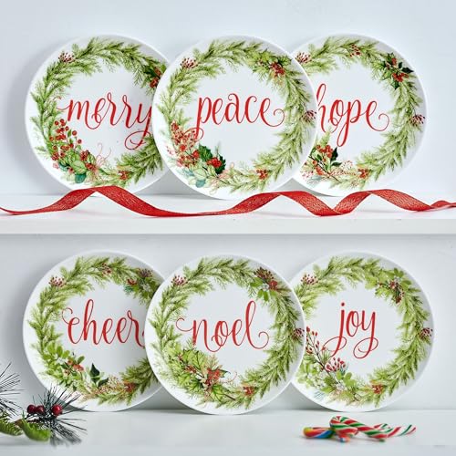 Mikasa Holiday Festive Garland Appetizer Plates Set of 6, 7-inch Bone China Christmas Partyware