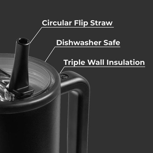 HydroJug Traveler - 40 Oz Insulated Water Bottle with Handle & Flip Straw - Leak Resistant, Black