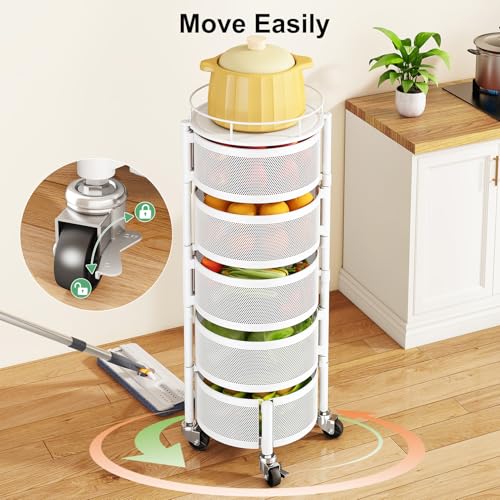 Rotating Fruit and Vegetable Basket Stand - 5 Tier Kitchen Storage, White