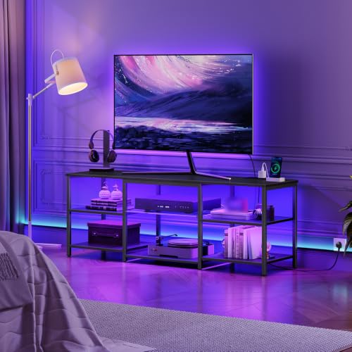 55.1 Inch LED TV Stand with Charging Station and Open Storage - Black