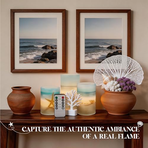 Beach Coastal Ocean Decor Seashell & Starfish Flameless LED Candles - Ocean Blue