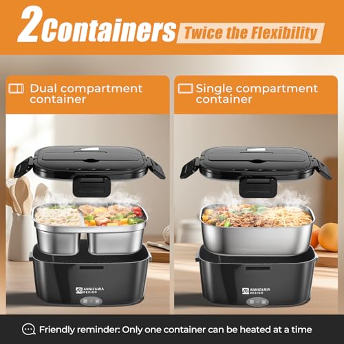 Black 1.5L Dual Container Electric Lunch Box for Car, Office & Travel