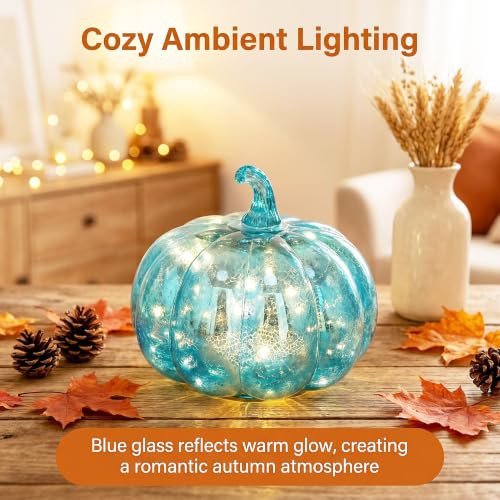 Mercury Glass Pumpkin Lights with Timer - Fall Halloween Thanksgiving Decor