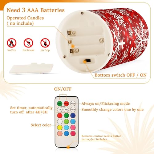 ALAZA Snowflakes Christmas Flameless Candles Set of 2 with Remote & Timer