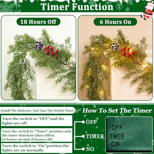 TurnOn 6 ft Prelit Real Touch Cedar Garland with 20 LEDs and Timer