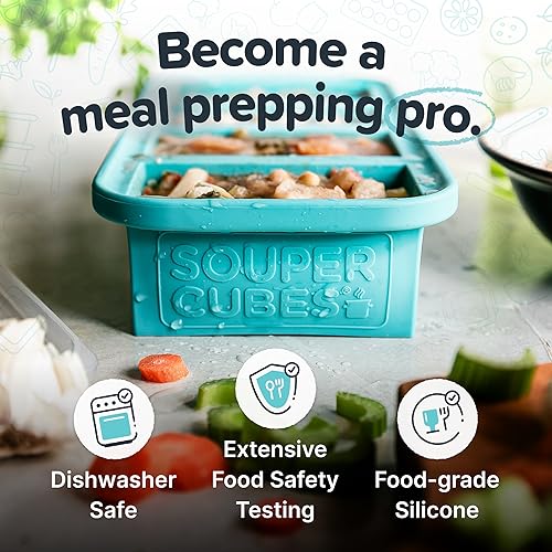 Souper Cubes 1 Cup Silicone Freezer Molds with Lids - Aqua 2-Pack