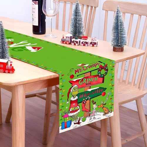 Christmas Table Runner, Linen Christmas Table Runner Merry Christmas Tablecloth Christmas Xmas Winter Holiday Home Kitchen Dining Room Table Decorations 13x72 Inch (Party)