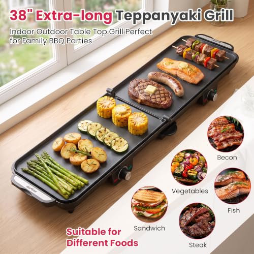 Sunvivi 38'' Large Electric Griddle with Nonstick Surface & Dual Temp Control