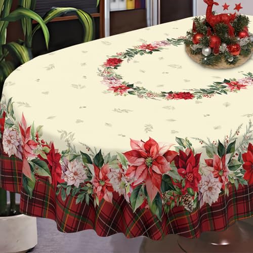 Uwdfnwuif Red Holly Christmas Tablecloth Waterproof 60x102 Oval Holiday Decor