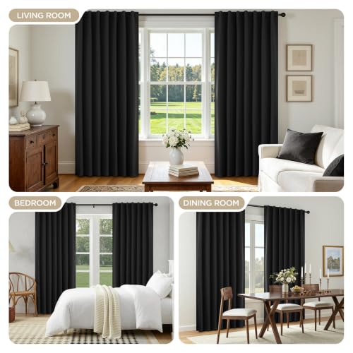 Joydeco Blackout Curtains for Bedroom & Living Room - 52W x 108L, Pack of 2, Black Variation