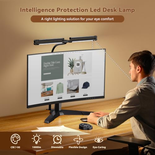 Pzloz Black Led Desk Lamp for Home Office with Clamp - Dimmable Architect Light with Remote