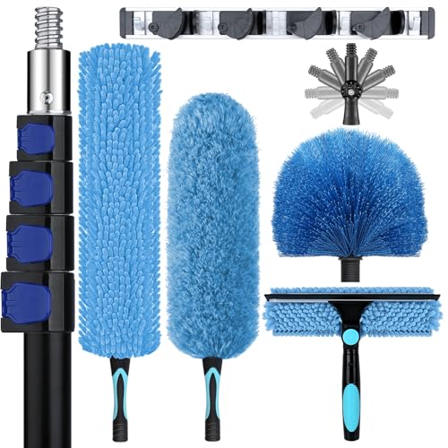 25ft High Ceiling Duster Kit with 5-18ft Telescoping Extension Pole - Includes Microfiber Scrubber & Squeegee Head - Suitable for Fans, Windows, Ceilings