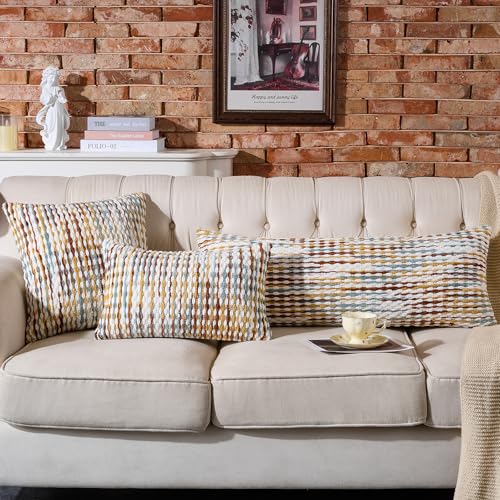 Set of 2 Boho Chenille Pillow Covers 18x18 Inches Brown - Decorative Cushions