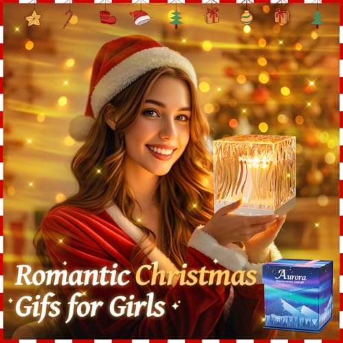 Blue Northern Lights Projector Night Light with White Noise & Bluetooth Speaker - 4-in-1 Crystal Lamp for Bedroom & Kids Gifts