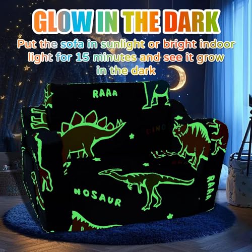 ONEKUKA Blue Glow-in-the-Dark Dinosaur Toddler Couch 2-in-1 Kids Play & Reading Seat