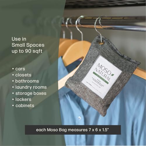 Moso Natural Activated Charcoal Air Purifying Bags 200g Pack of 5 - Odor Eliminator & Moisture Absorber for Home & Car, Unscented