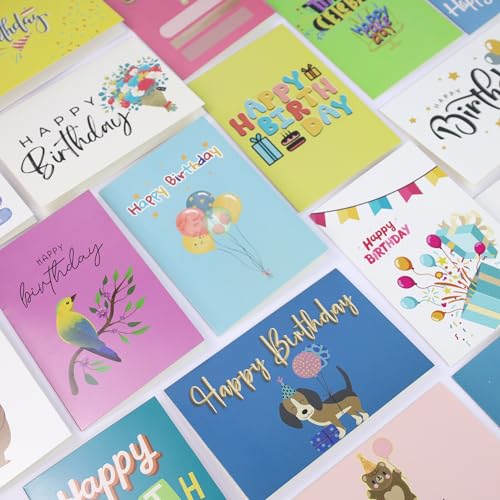 Bulk Assorted Happy Birthday Cards Set with Envelopes & Gold Seals - 120 Unique 4x6 Greeting Cards for All Occasions