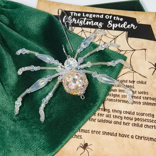 Cunno Legend of The Christmas Spider Ornament Crystal Christmas Spider Miracle Gifts with Story Card Pack The Tradition of Tinsel Legend Spiders Hanging Handmade Decor for Xmas Tree(Fresh)