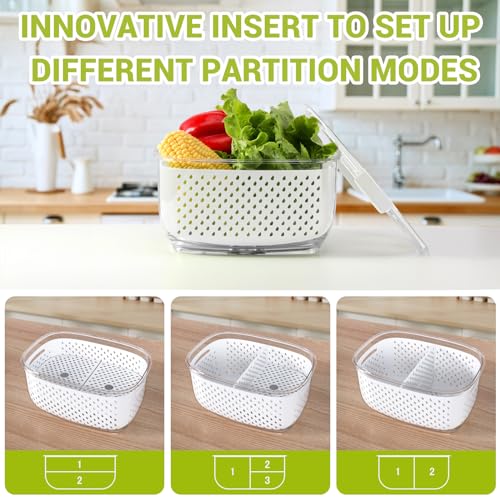 White Clear Vegetable and Fruit Storage Containers 3-Piece Set BPA-Free Fridge Organizer