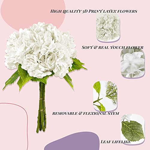 Yatim 21-Inch White Artificial Hydrangea Flowers - 5 Pack for Home & Wedding Decor