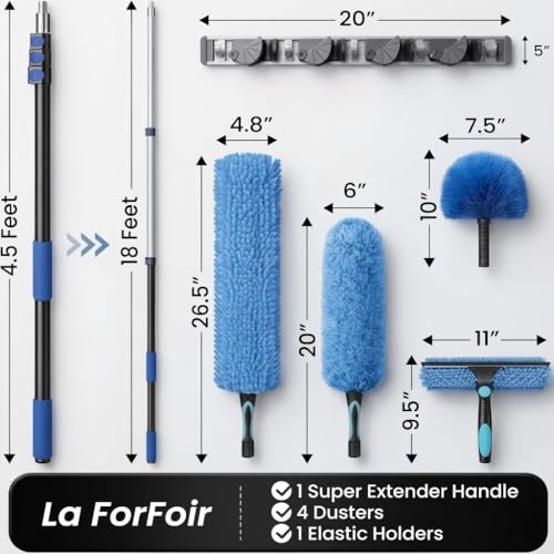 25ft High Ceiling Duster Kit with 5-18ft Telescoping Extension Pole - Includes Microfiber Scrubber & Squeegee Head - Suitable for Fans, Windows, Ceilings