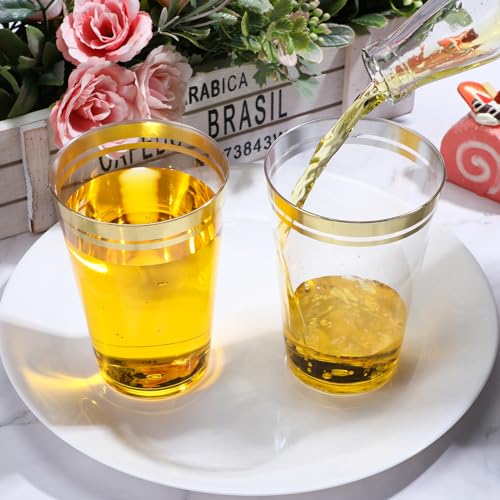 Sliner 50 Pcs Hard Plastic Cups Double Rimmed Heavy Duty Fancy Wine