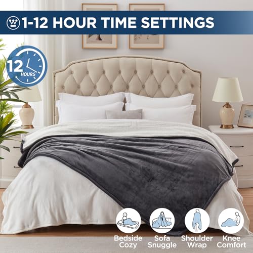 Westinghouse Electric Heated Blanket Queen 84x90 Charcoal ETL Certified Cozy Warmth