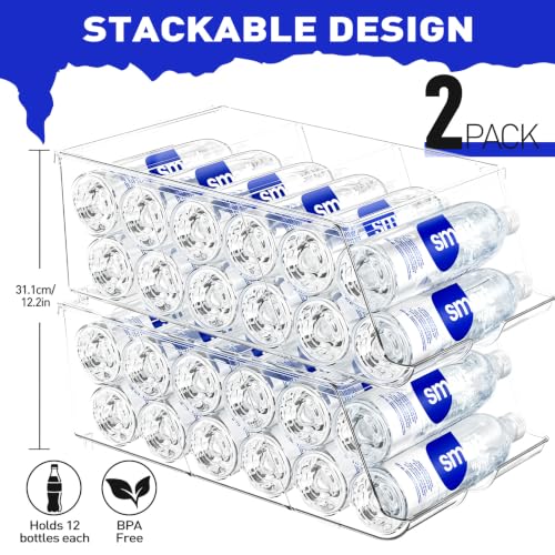 SCAVATA 2 Pack Water Bottle Organizer for Refrigerator, Stackable with Lids