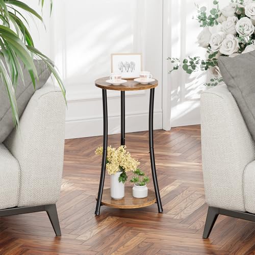 Simple Trending Cinched Waist Stand Rustic Brown 2-Tier Side Table Set - Modern End Tables for Living Room