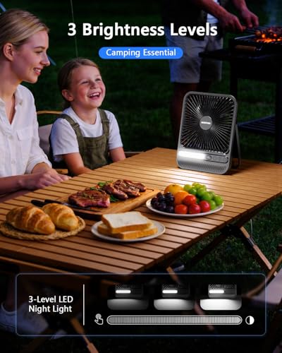 AURATHEA 10000mAh Portable Travel Fan with LED Light & Timer, Rechargeable Desk & Camping Fan
