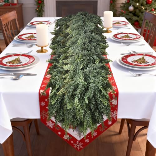 Escrio 2 pcs 6 ft Real Touch Cedar Garland - Christmas Greenery for Mantle, Indoor/Outdoor