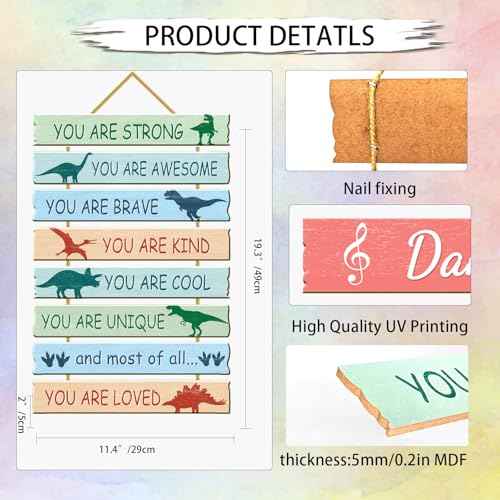 Rutiyoka Dinosaur Room Decor for Boys Bedroom Wall Dino Inspirational Art Kids Wood Decorations Little Boy Nursery Toddler Sign