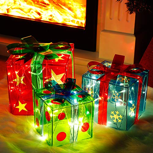 ATDAWN Set of 3 Outdoor Lighted Holiday Displays, Snowflake Star