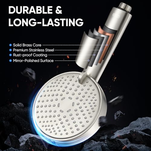 Cobbe All Metal Brushed Nickel 3-Spray Shower Head with Handheld, High Pressure, Detachable Wand & Hose