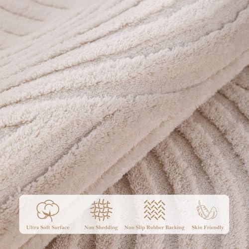 Ciicool 5' x 7' Beige Rainbow Textured Washable High-Low Plush Area Rug