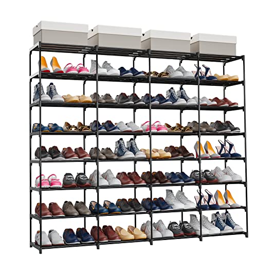 Large Shoe Rack 4-Row 8-Tier Holds 64 Pairs for Entryway & Closet