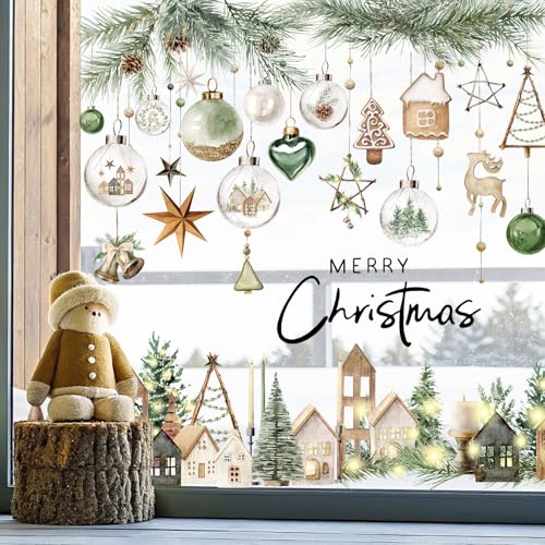 Whaline Christmas Window Clings Set – Festive Farmhouse & Ball Decals for Home & Holiday Decor