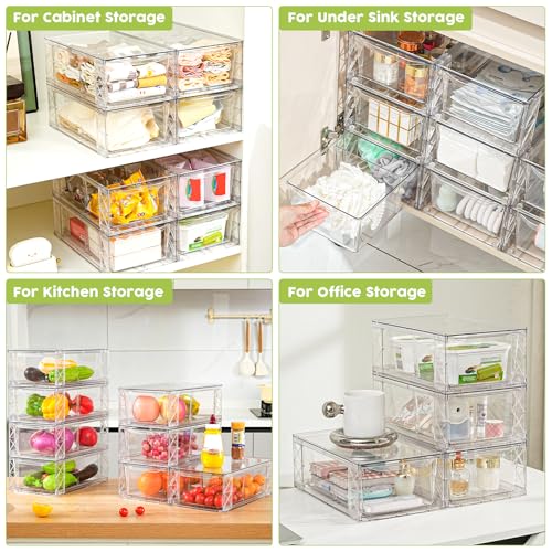6 Pack Acrylic Storage Drawers, Clear Stackable Organizers Drawers