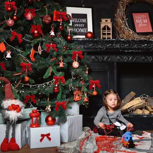 30pcs 3.1inch Small Red Velvet Bows for Christmas Tree Ribbon Bows with Twist Ties for Wreath Garland Handmade Christmas Ornament Crafts Gift Wrapping Treat Bags (Red)