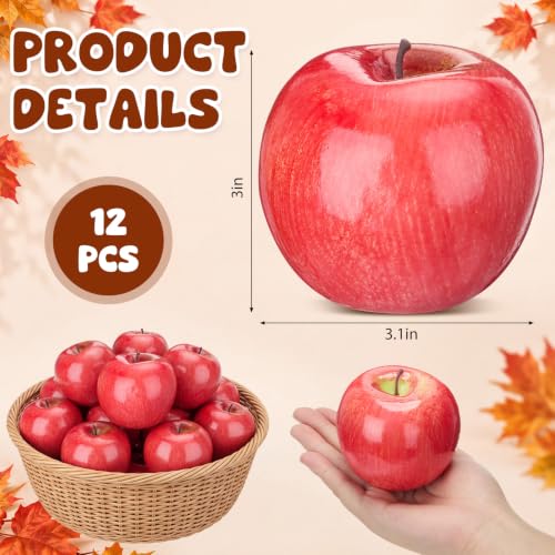Artificial Red Apples Decor - 12 Fake Plastic Fruit for Home & Event Decoration