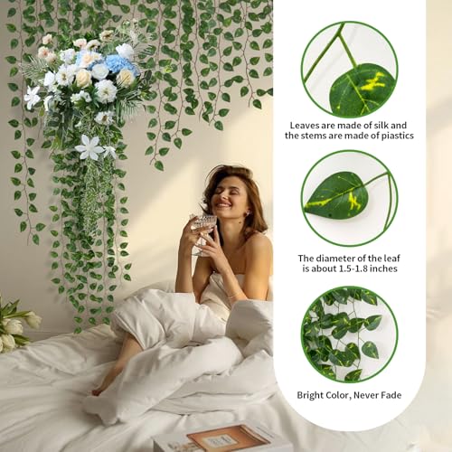 12 Pack 86Ft Fake Plants Artificial Vines for Room Decor, Faux ivy Greenery Garland for Home teen girls bedroom living Aesthetic Farmhouse Dorm Wall Decoration, Wedding Easter Christmas Party Gift