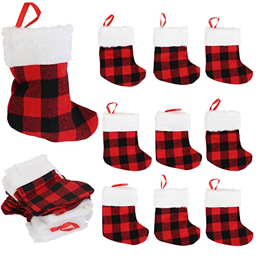 Iconikal 24-Pack Mini Christmas Stockings, 6-Inch, Red Buffalo Plaid Decoration Ornament