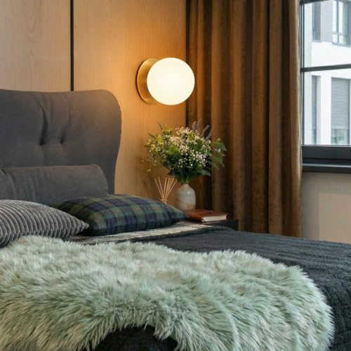 Brushed Gold 2-Pack Modern Globe Wall Sconces for Bedroom Bathroom & Living Room