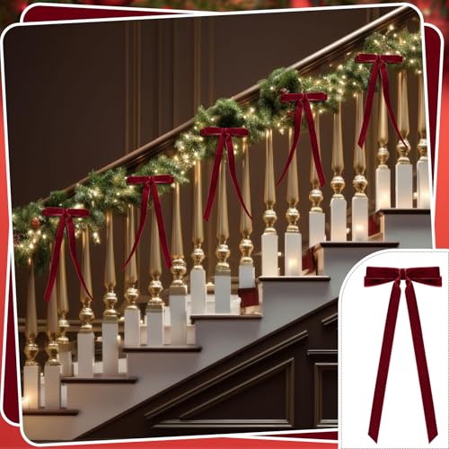Giegxin Burgundy Velvet Christmas Bow Set - 30 Long Tail Holiday Decorations