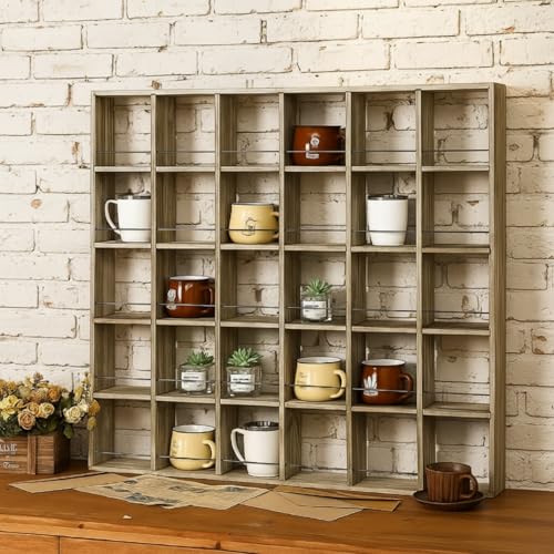 Kigley 5x6 Brown Oversize Coffee Mug Wall Shelf Rack with Display Shadow Box