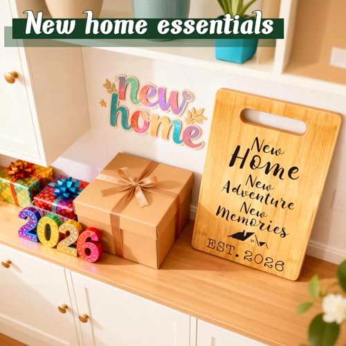 Housewarming Gifts Engraved Bamboo Cutting Board - New Home, MY-ALVVAYS, 7.7x11.8 Inches
